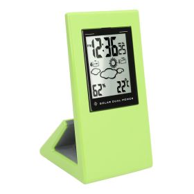 Weather Forcast Clock Solar Battery Powered Square LCD Display Timing Digital Temperature Humidity Meter for Home School Office Green (Color: green)