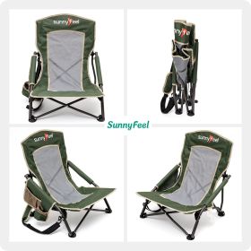 Low Folding Camping Chair, Portable Beach Chairs, Mesh Back Lounger For Outdoor Lawn Beach Camp Picnic (Color: green)
